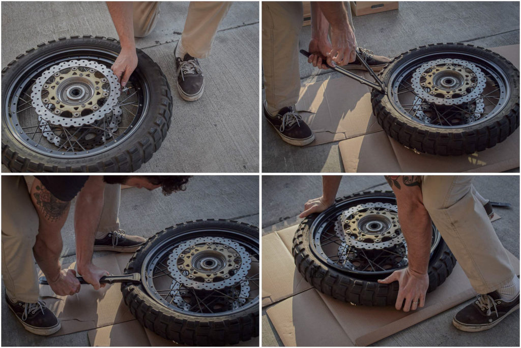 décoller le talon du pneu - étape pour changer un pneu moto